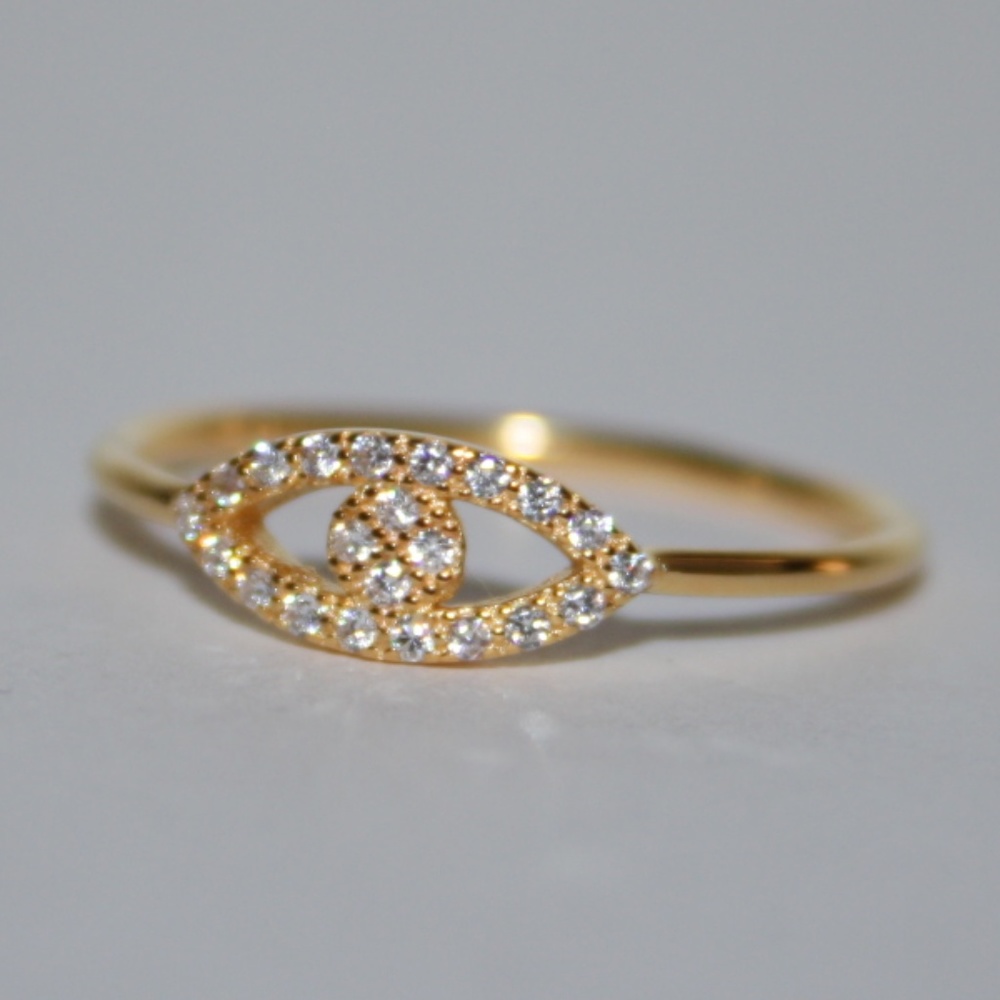 .925 Sterling Silver gold Evil Eye CZ ring NWT - Picture 2 of 5